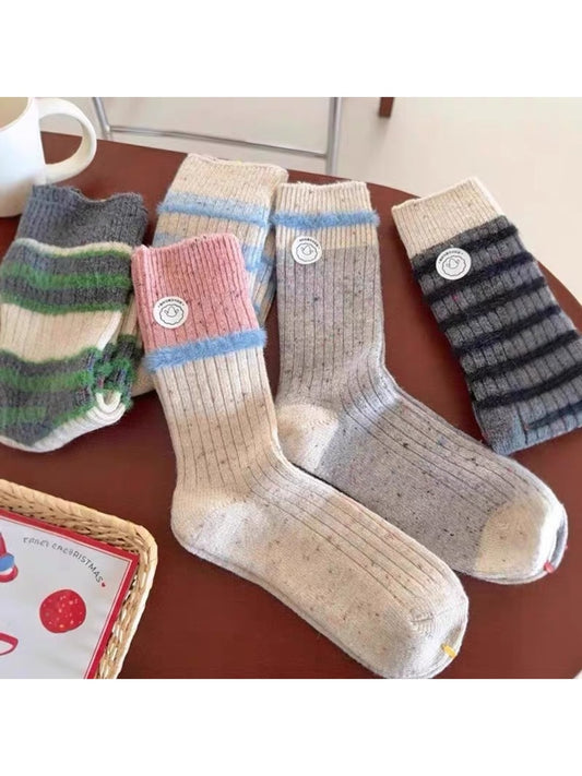 Rufia - Striped Contrast Trim Casual Crew Socks