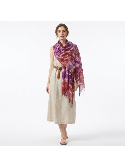 Scarvii - Abstract Mottled Tie-Dye Fringe Scarf