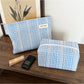 Cosbai blue check cosmetic bag with a rectangular shape on a white background