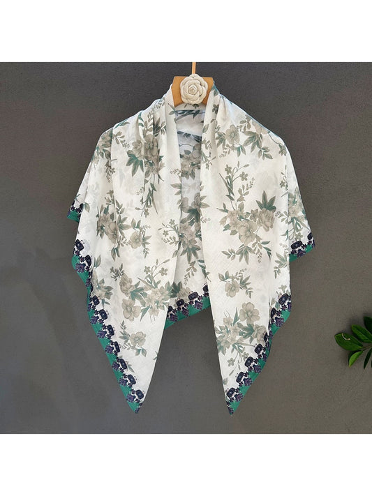 Scarvii - Botanical Print Colorblock Edge Square Scarf