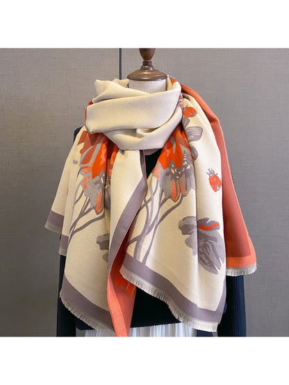 Scarvii - Oversized Floral Contrast Border Long Scarf