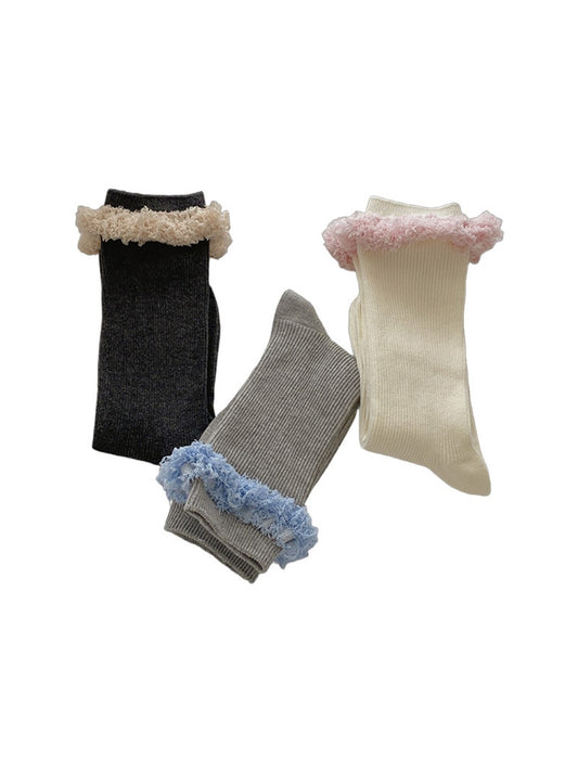 Rufia - Cute Plush Lace Trim Mid-Calf Socks