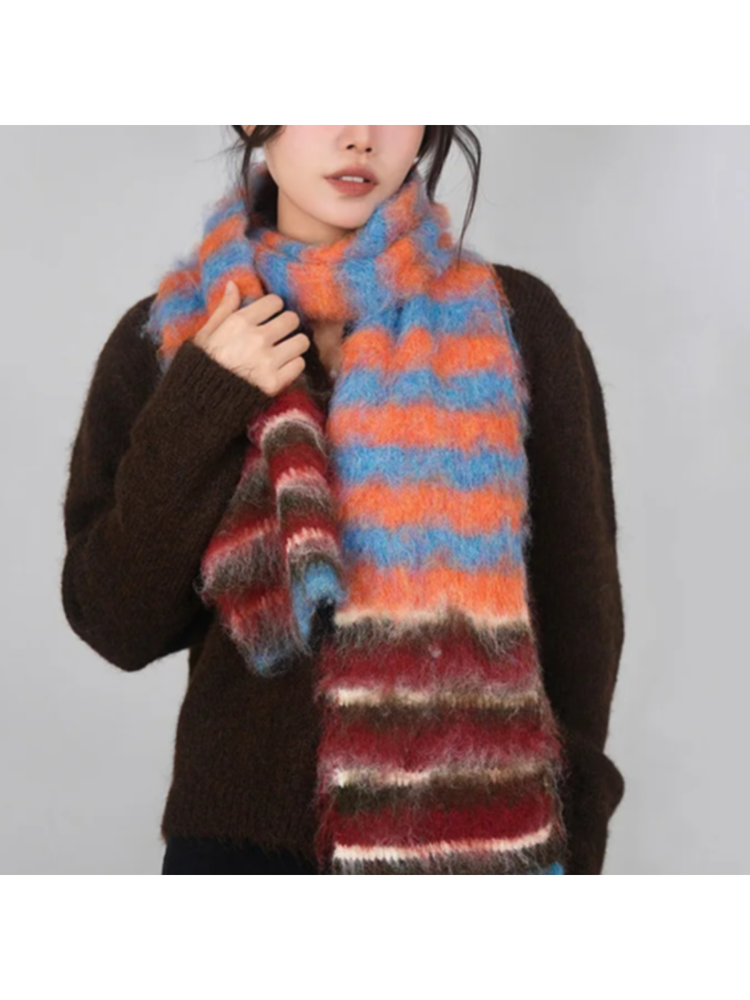 Scarvii - Striped Fuzzy Long Scarf