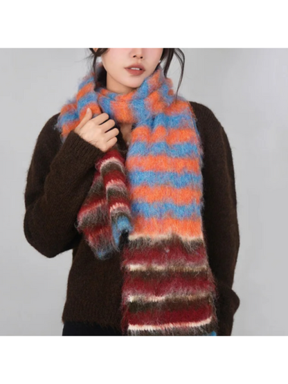 Scarvii - Striped Fuzzy Long Scarf
