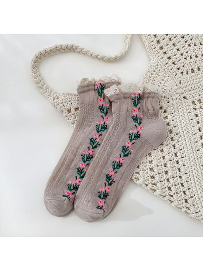 Rufia - Lace Trim Embroidered Floral Crew Socks product image 8