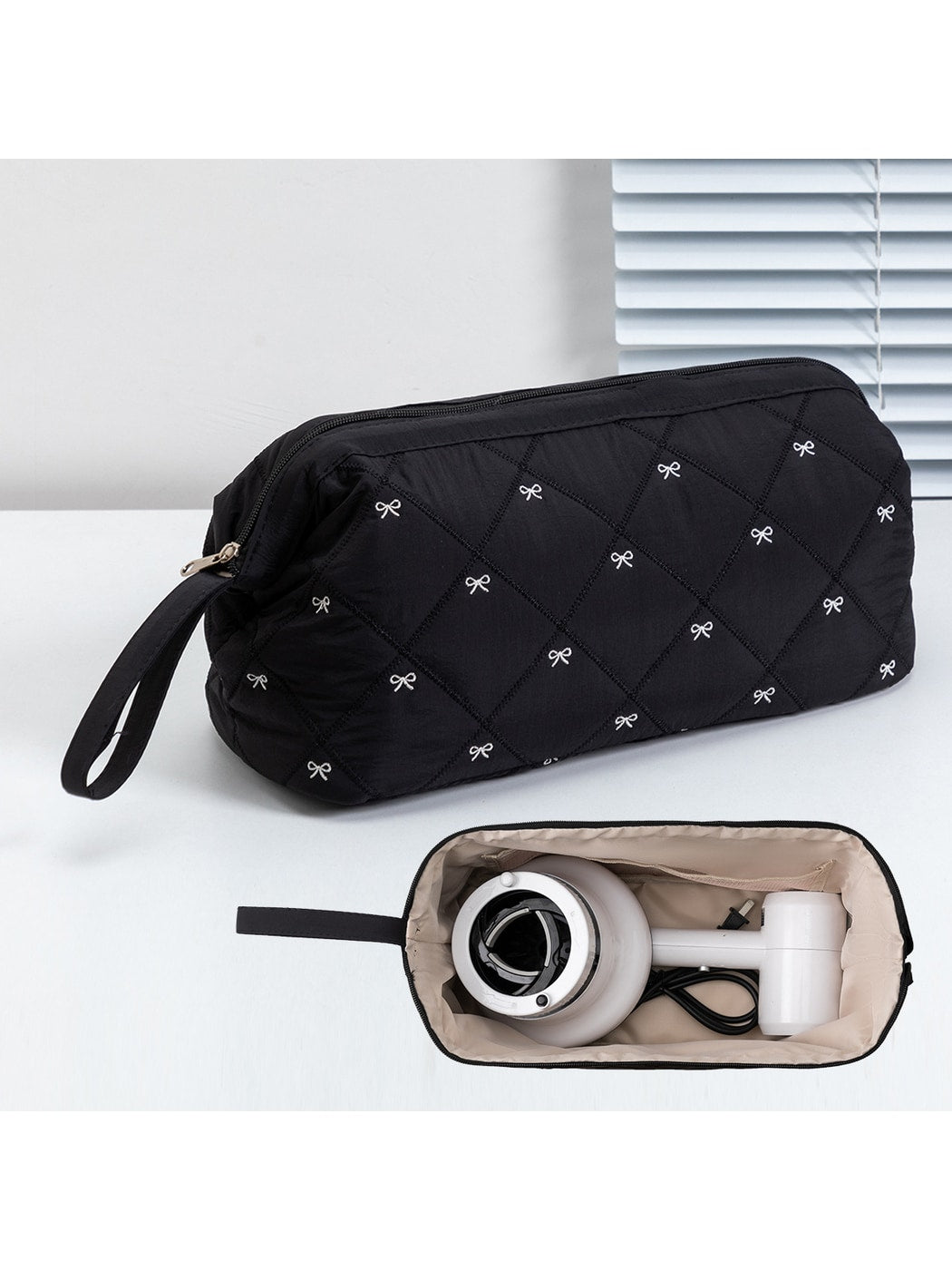 Cosbai - Quilted Bow Detail Hair Dryer Storage Bag