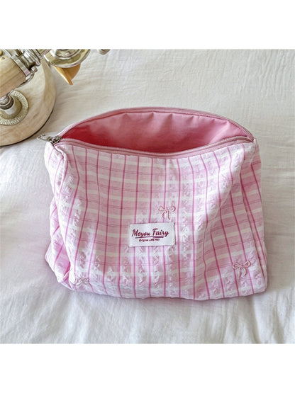 Cosbai - Plaid Zipper Cosmetic Organizer Bag