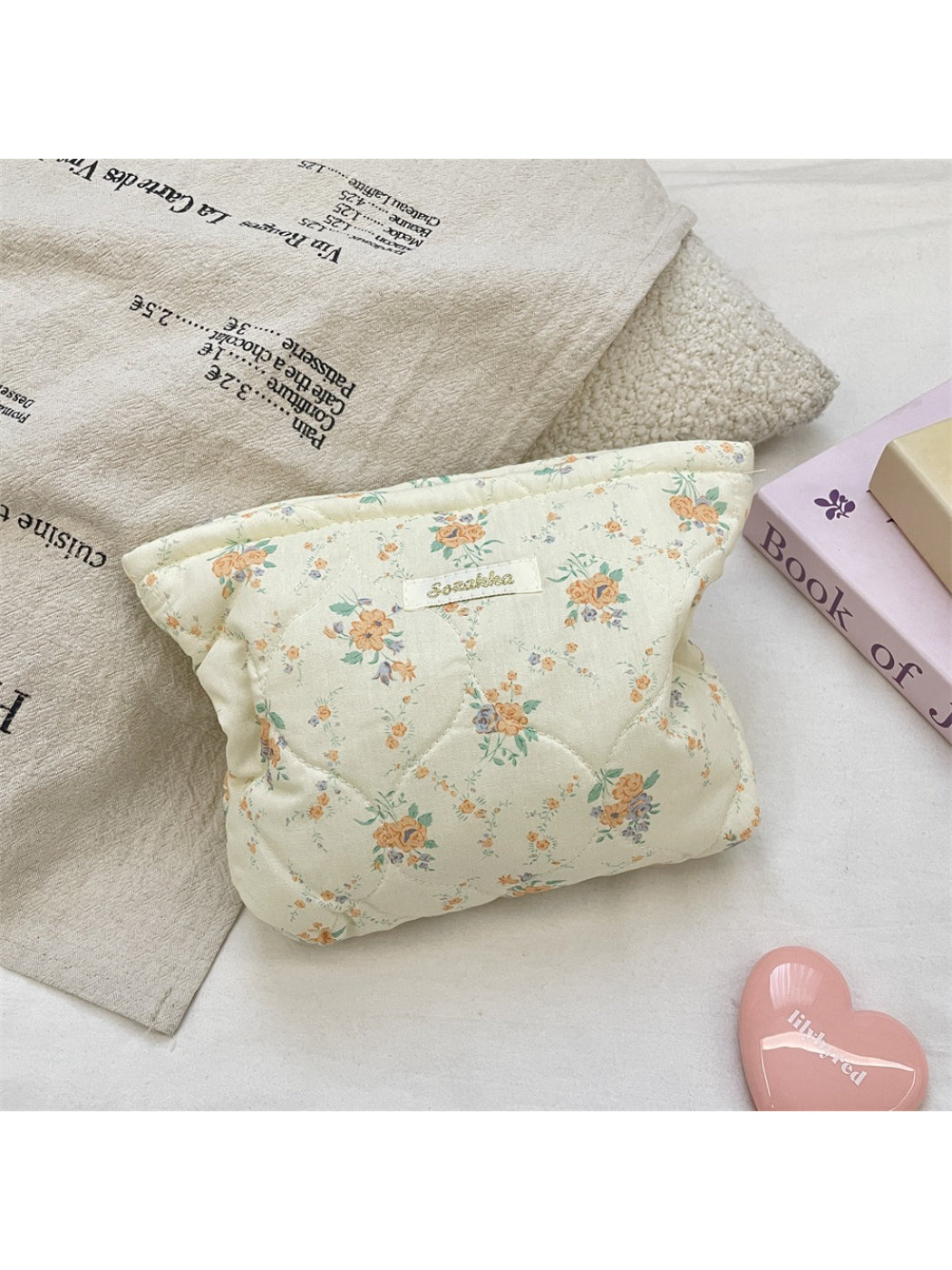 Cosbai - Floral Quilted Makeup Bag