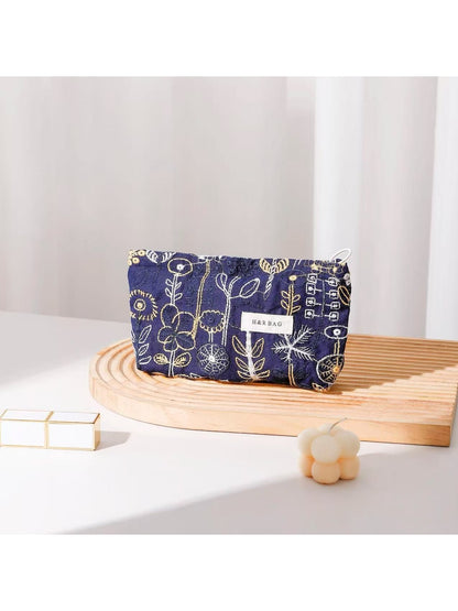 Cosbai - Floral Embroidered Zippered Makeup Bag