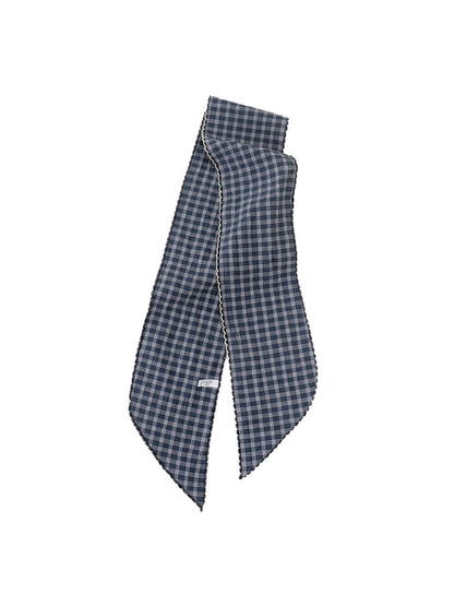 Scarvii - Checked Print Long Narrow Neck Scarf