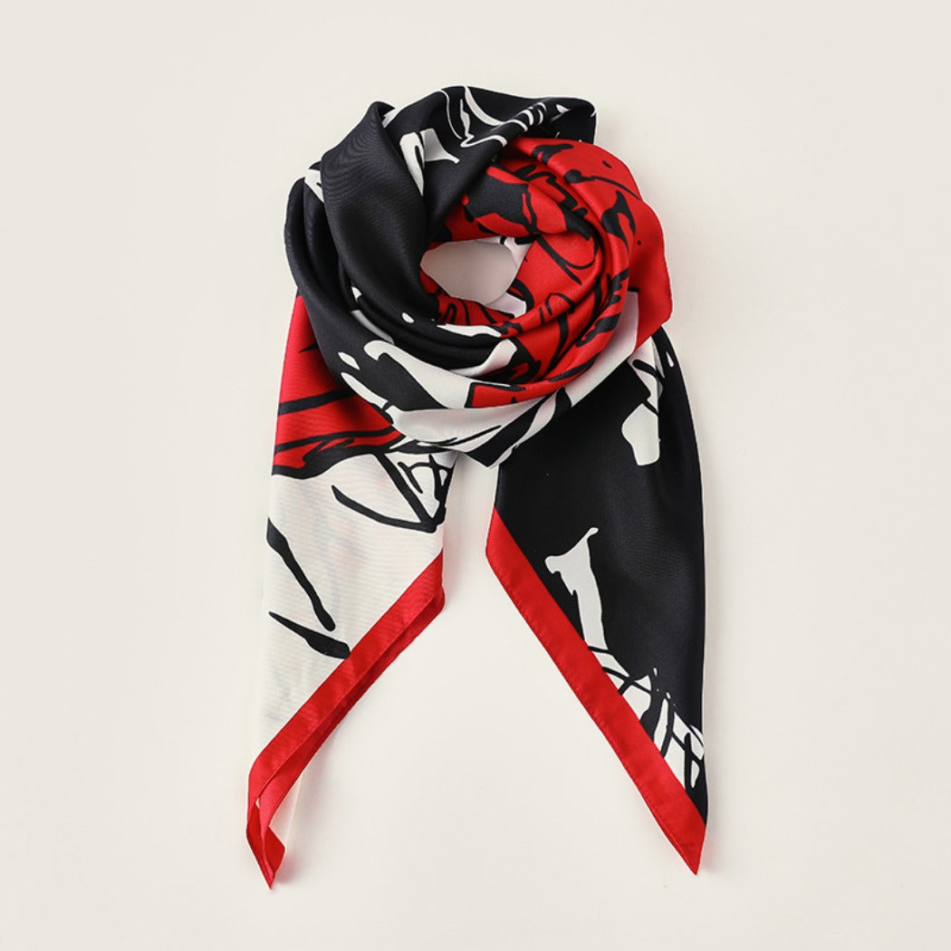 Scarvii - Rose Pattern Lightweight Square Scarf