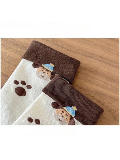 Rufia - Brown Puppy Print Crew Socks