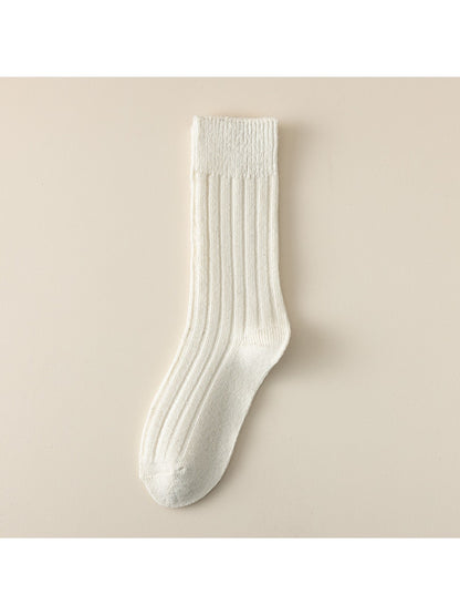 Rufia - Solid Color Ribbed Casual Crew Socks