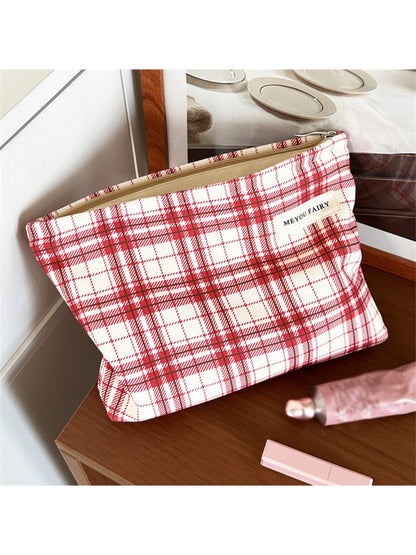 Cosbai Red Plaid Beauty Cosmetic Bag product image