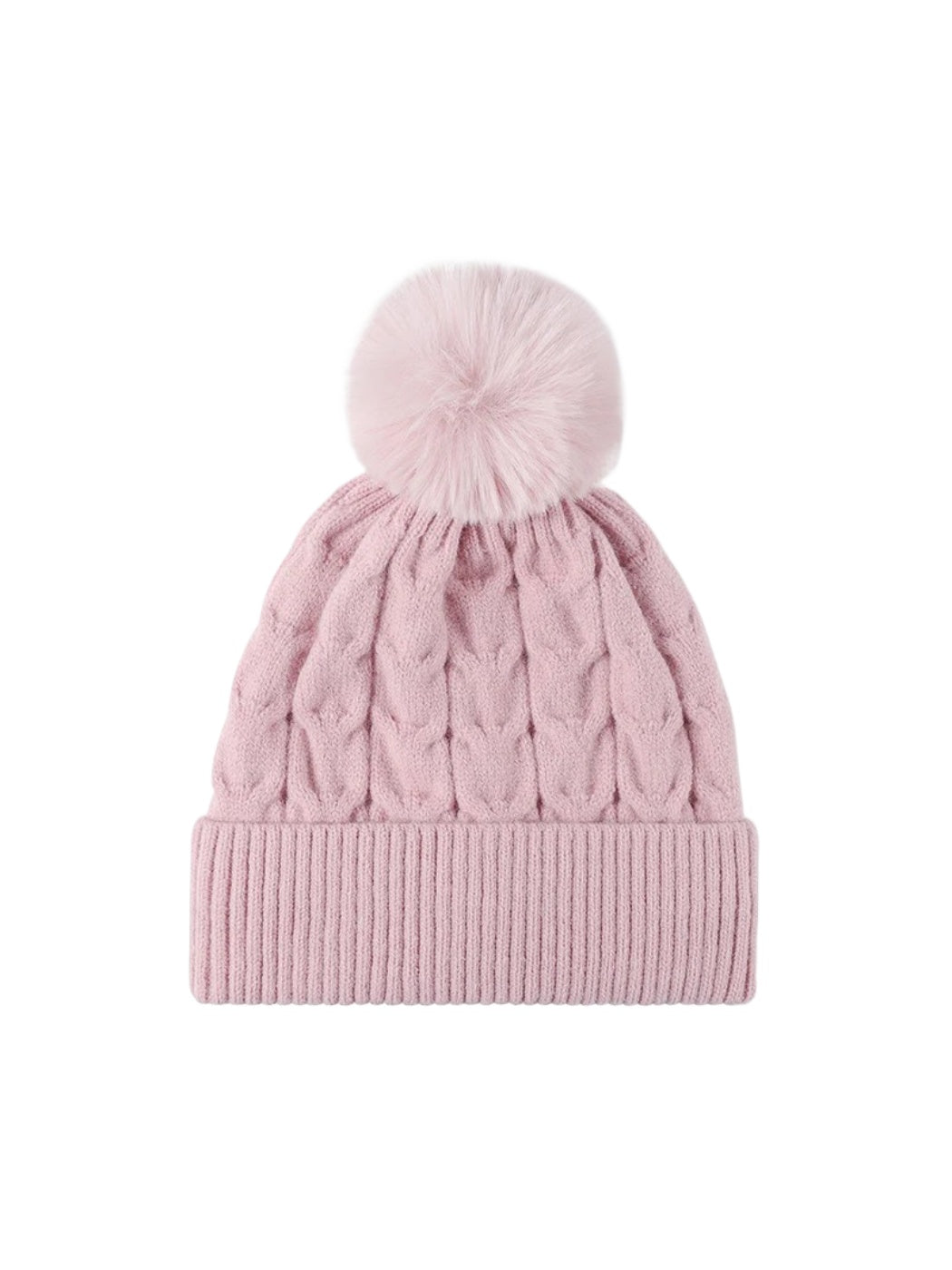 Haila - Plush Lined Cable Knit Pom Beanie