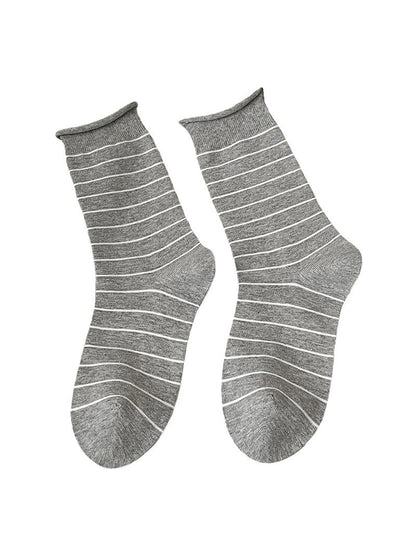 Rufia - Two-color Simple Line Pattern Crew Socks