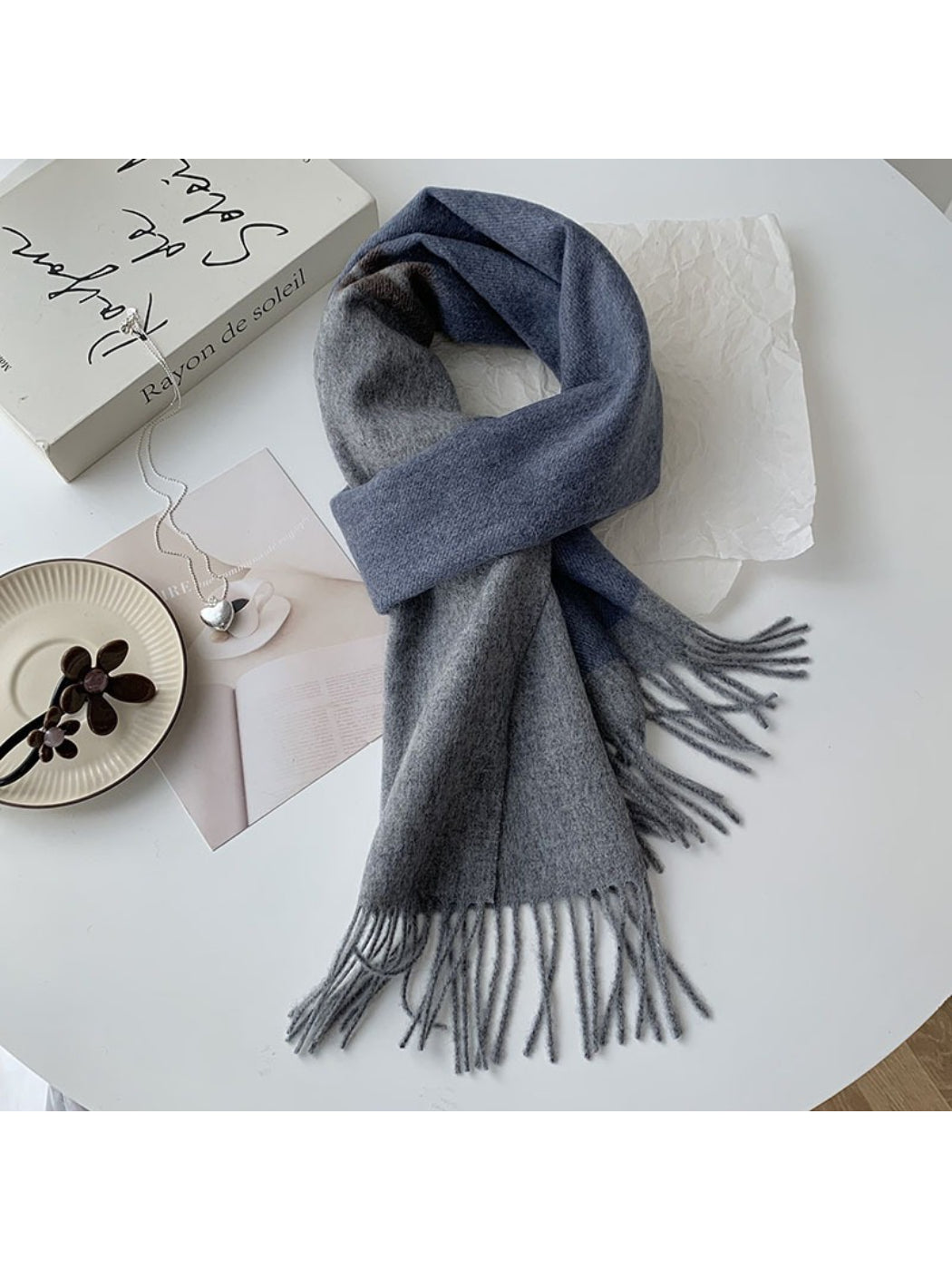 Scarvii - Soft Light Checked Fringe Scarf