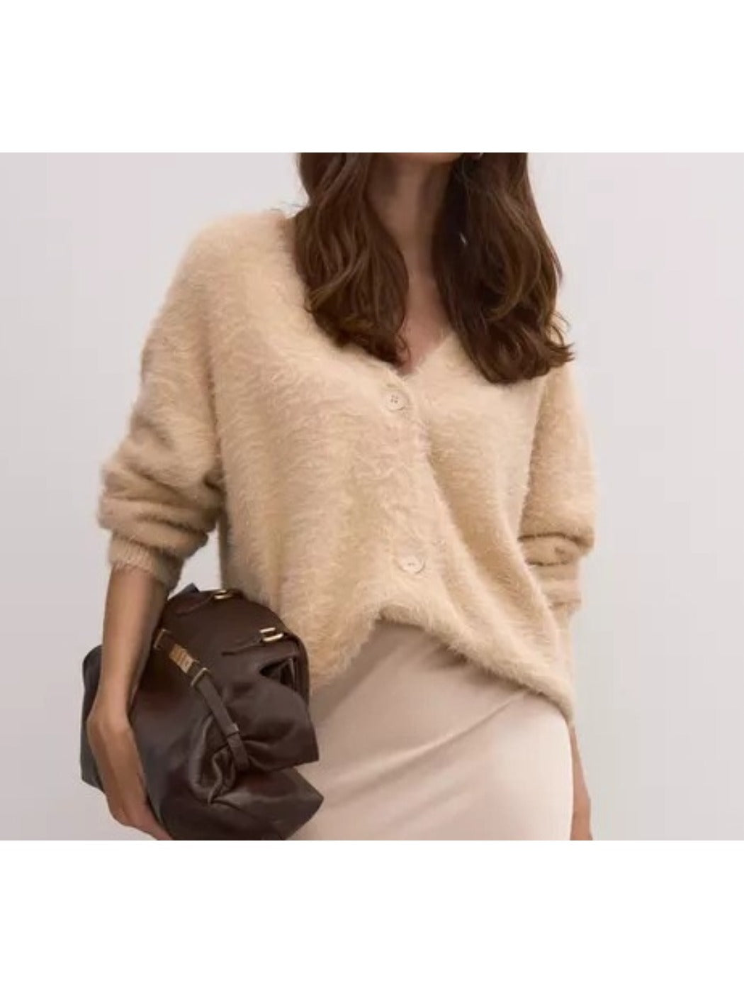 Crosa - Women's V-Neck Knit Cardigan Sweater Open Front Coat