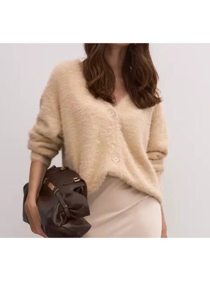 Crosa - Women's V-Neck Knit Cardigan Sweater Open Front Coat