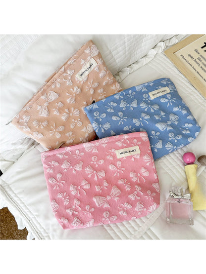 Cosbai - Floral Bow Zipper Cosmetic Organizer Bag