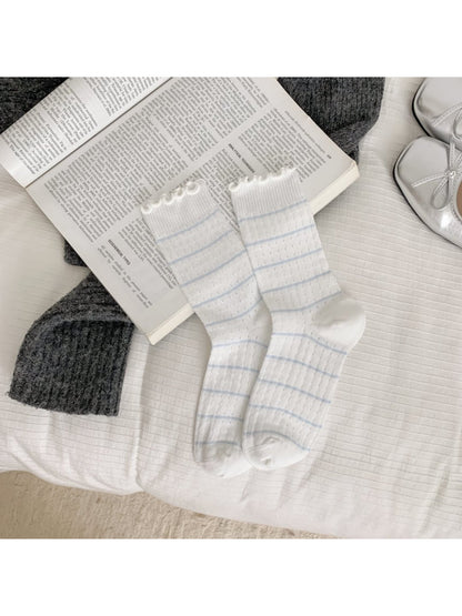 Rufia - Ruffle Trim Striped Crew Socks
