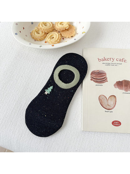 Rufia - Heathered Cartoon Embroidered No-show Socks