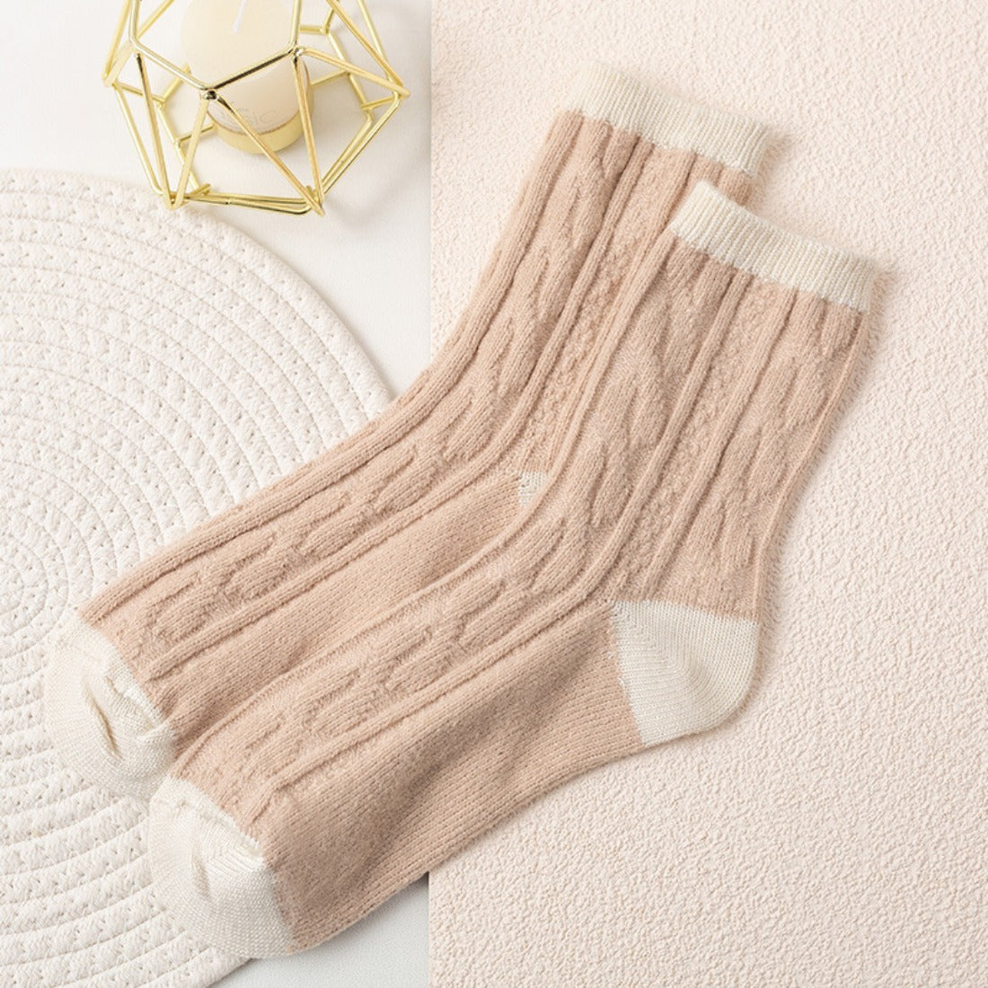 rufia - Thick Cable Knit Mid-Calf Socks for Autumn-Winter