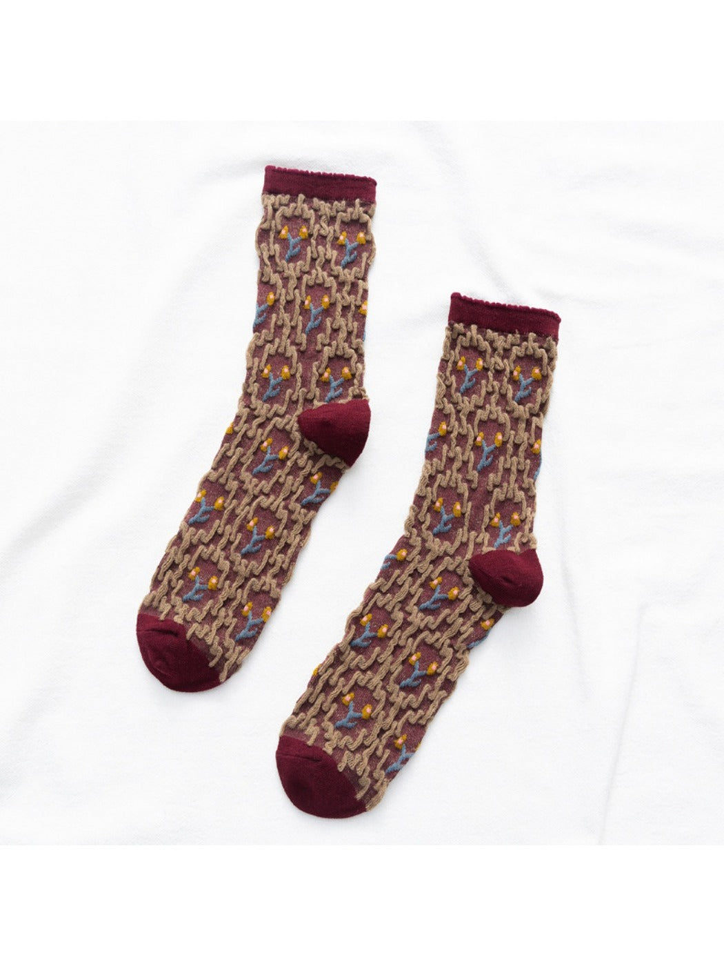 Rufia - Vintage Embroidered Mid-Calf Socks - Soft & Chic