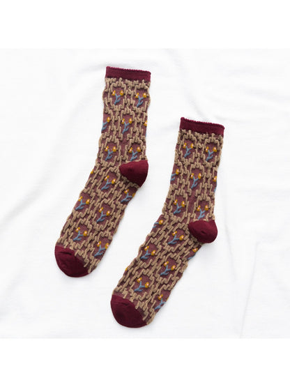 Rufia - Vintage Embroidered Mid-Calf Socks - Soft & Chic