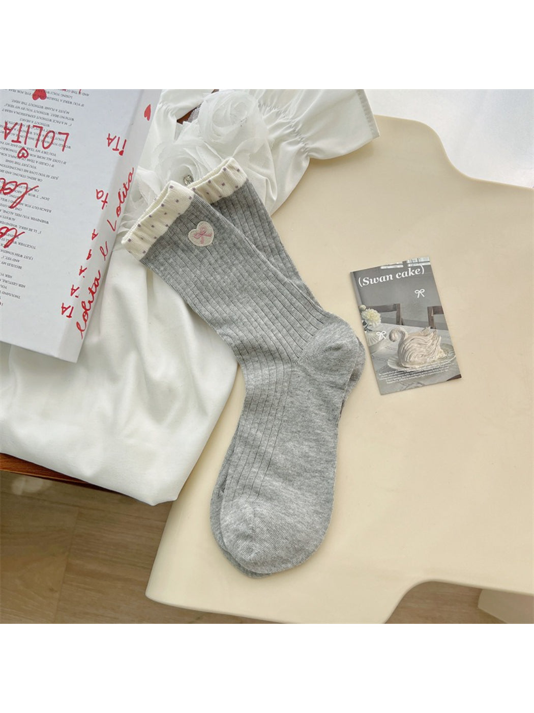 Rufia - Heart Bow Ribbed Crew Socks