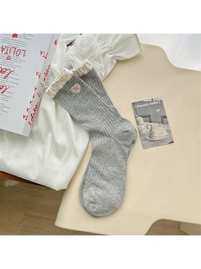 Rufia - Heart Bow Ribbed Crew Socks