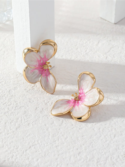Earwish - Elegant Pink Floral Earrings