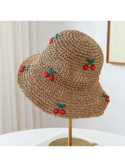 Haila - Cherry Detail Foldable Wide Brim Women's Hat