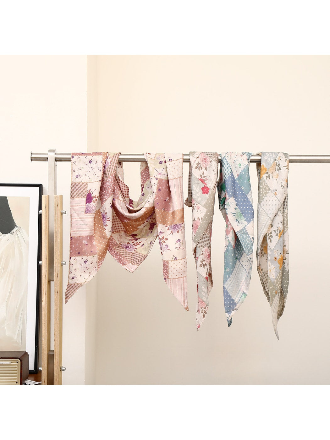 Scarvii - Patchwork Floral Print Triangle Scarf