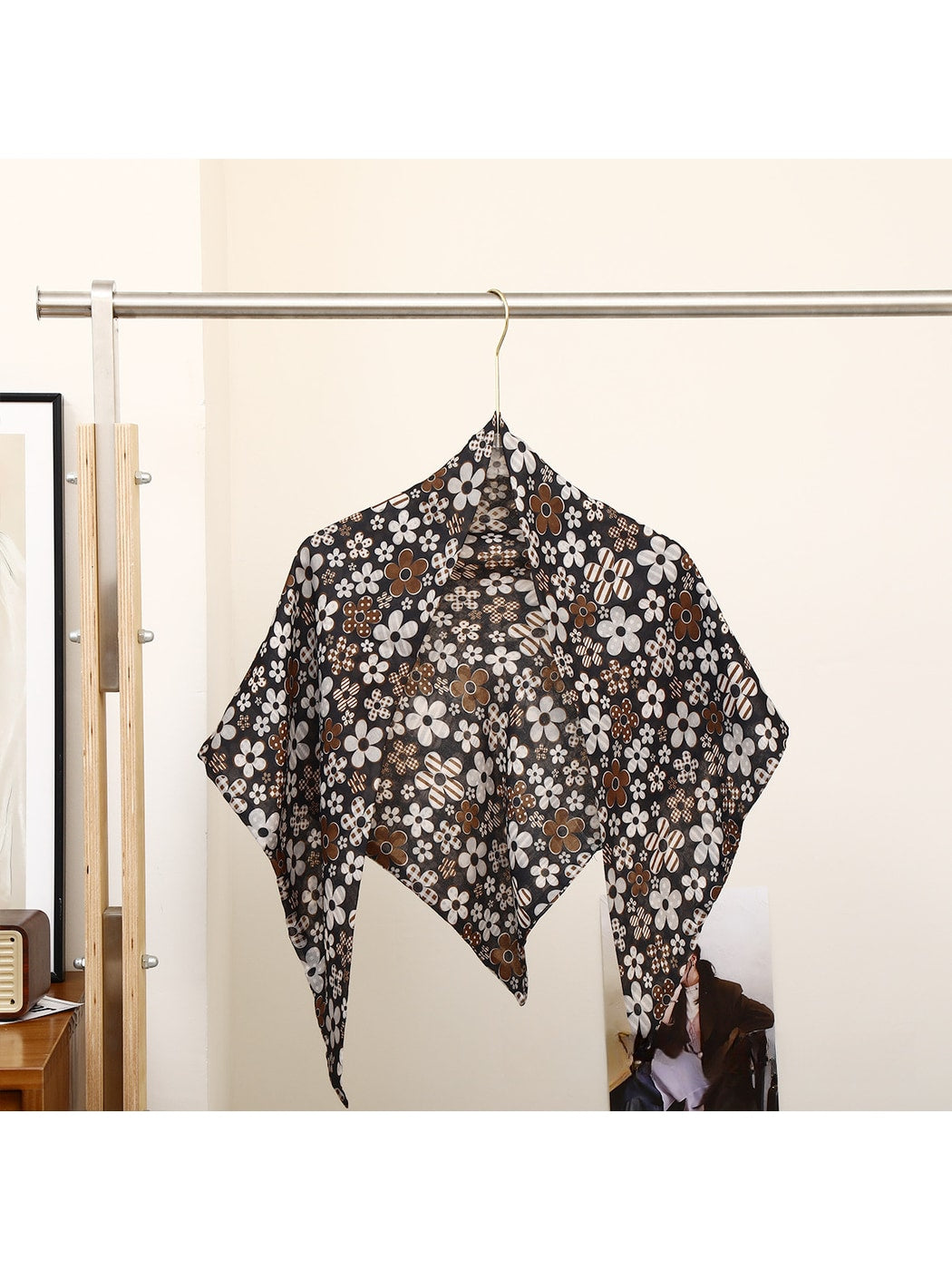 Scarvii - Allover Floral Print Layered Triangle Scarf