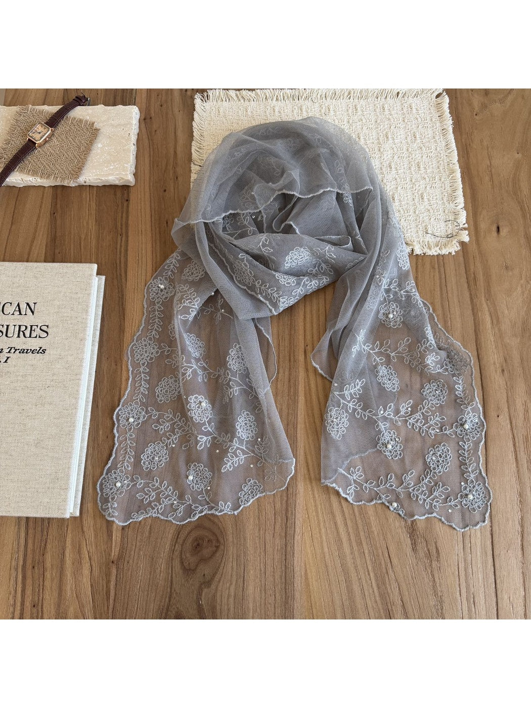 Scarvii - Floral Embroidered Long Fashion Scarf