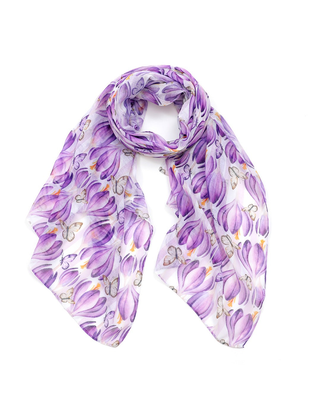 Scarvii - Purple Butterfly Floral Print Scarf
