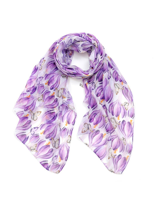 Scarvii - Purple Butterfly Floral Print Scarf