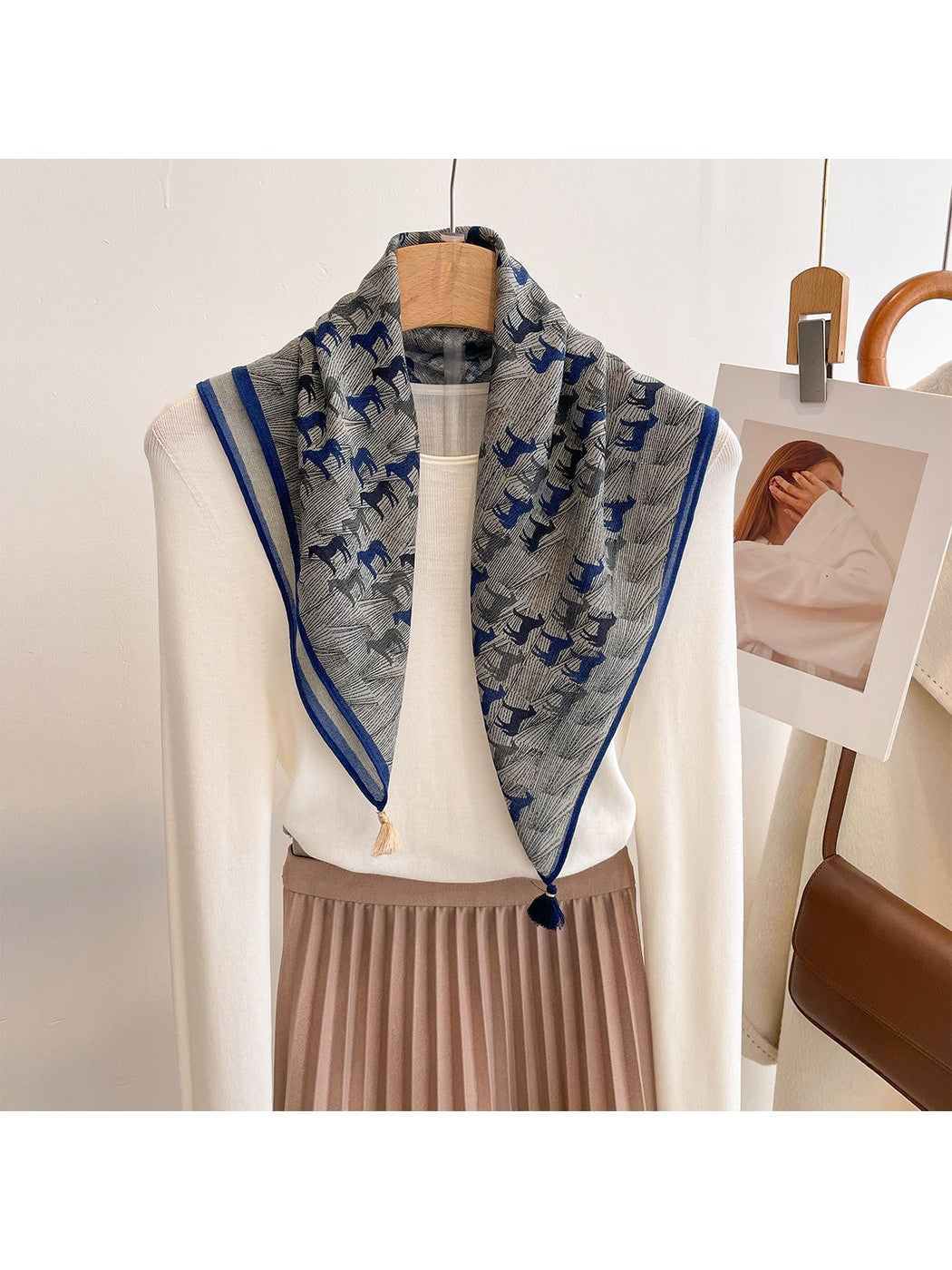 Scarvii - Horse Print Contrast Border Square Scarf