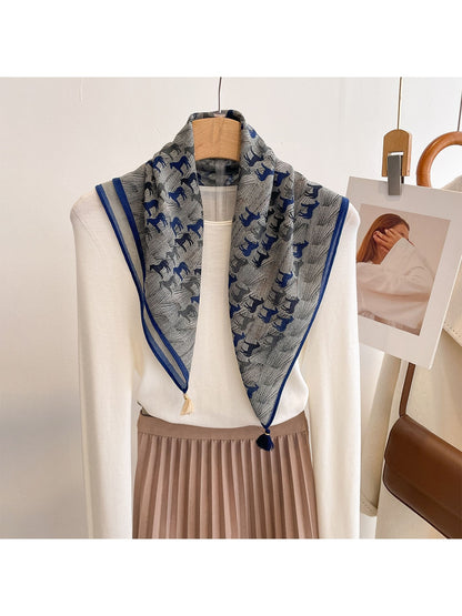 Scarvii - Horse Print Contrast Border Square Scarf