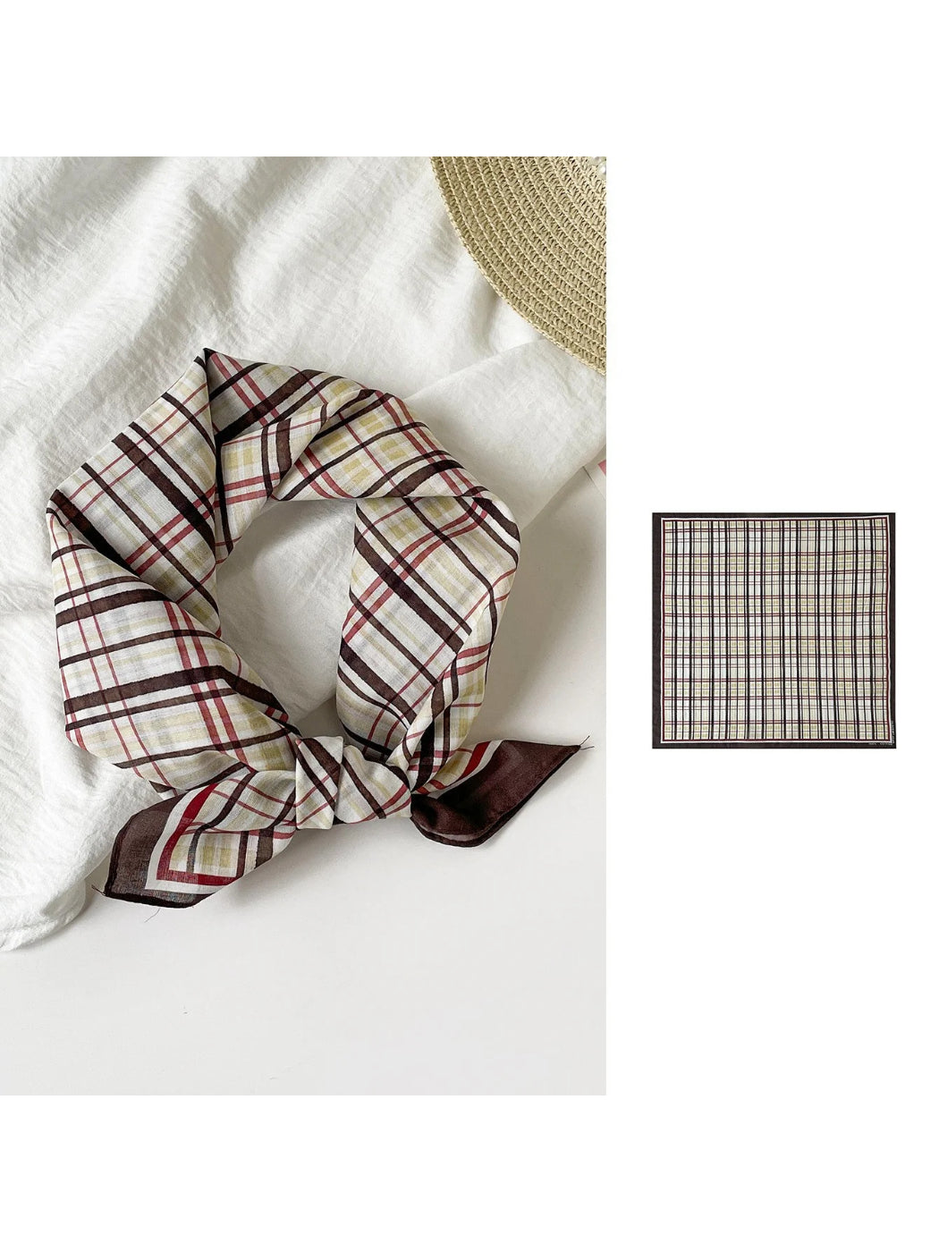 Scarvii - Printed Plaid Square Scarf