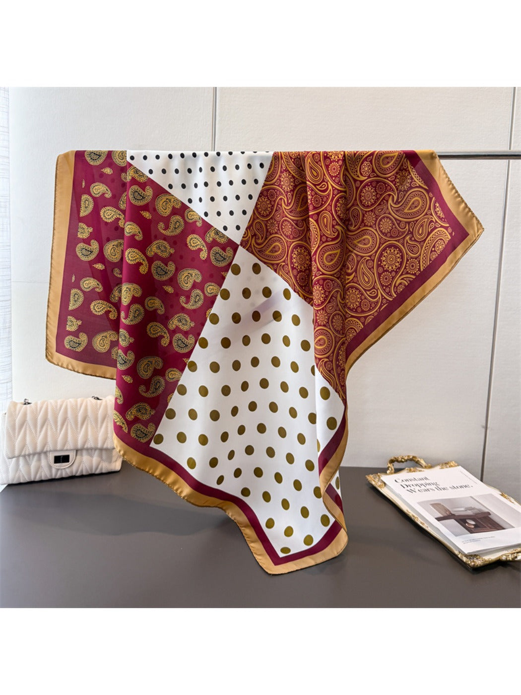 Scarvii - Square Scarf with Paisley & Dots Print
