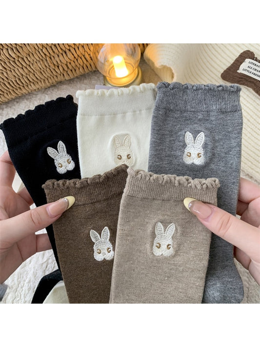 Rufia - Ruffle Trim Rabbit Detail Casual Crew Socks