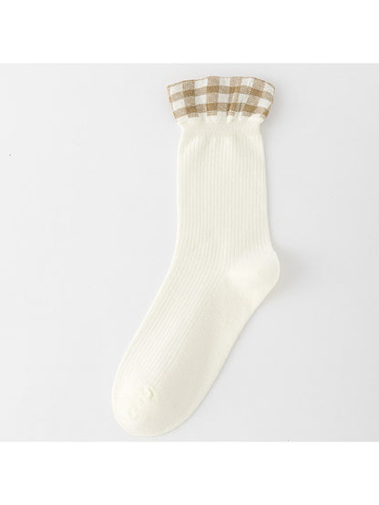 Rufia - Soft Ribbed Check Cuff Socks
