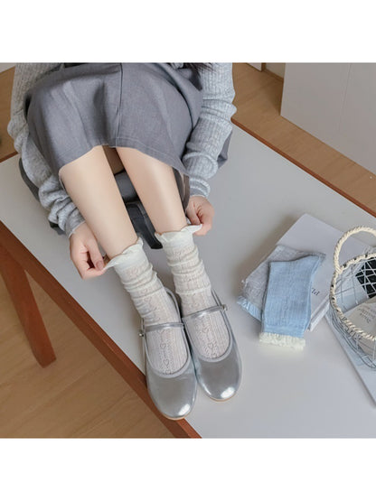 Rufia Ruffled Cuff Hollow Out Mid Calf Socks product photo 3