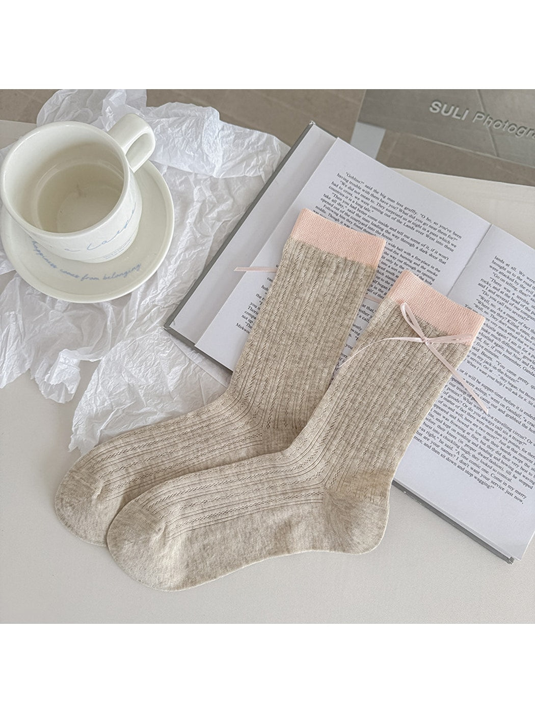 Rufia - Color Block Bow Detail Casual Crew Socks