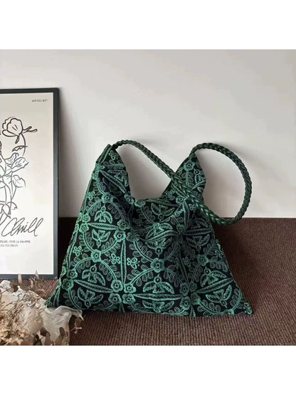 Cosbai - Soft Floral Embroidered Daily Tote Bag