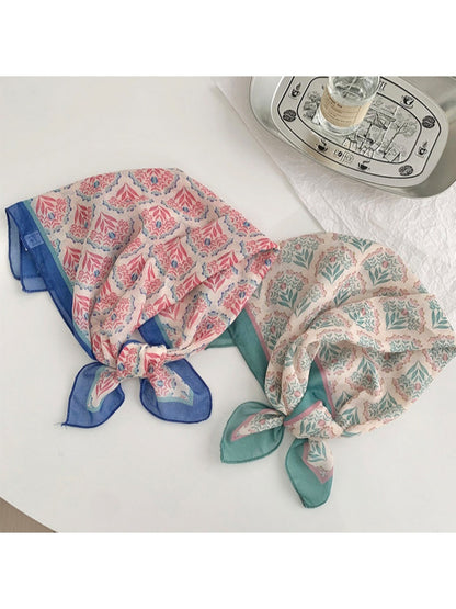 Scarvii - Vintage Classic Floral Print Square Scarf Bandana