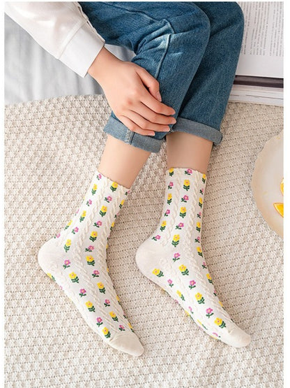 Rufia - Botanical Floral Cable Knit Crew Socks