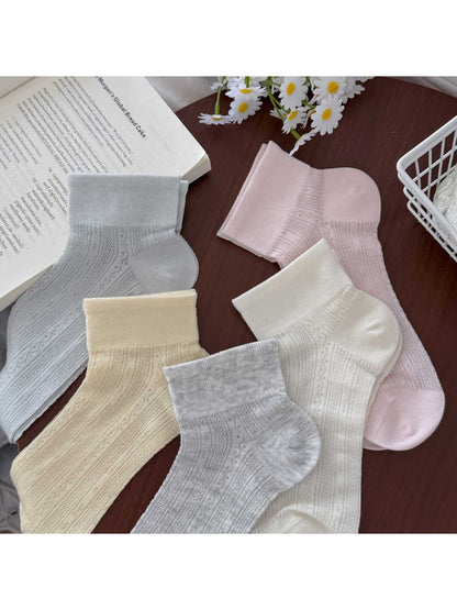 Rufia - Elegant Solid Color Openwork Ankle Socks